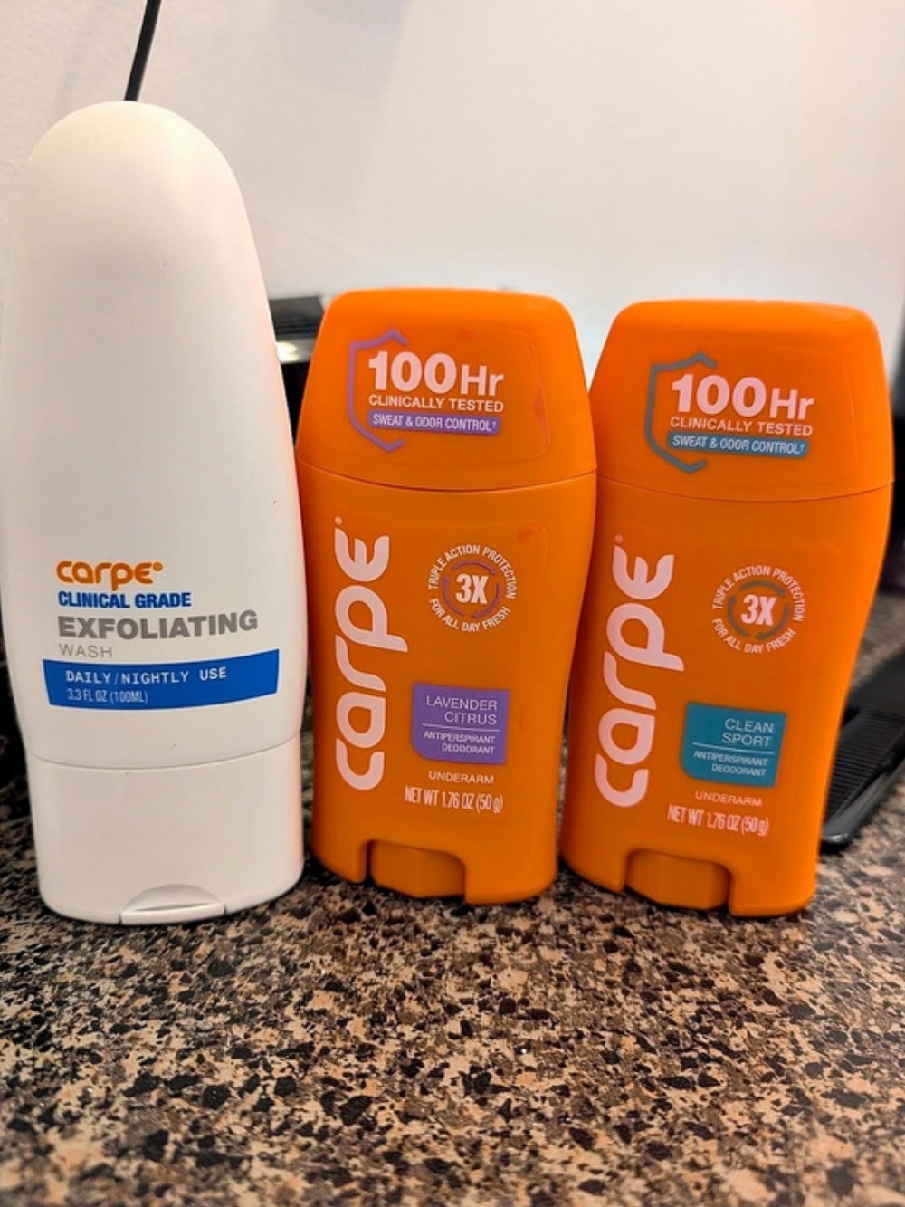 carpe Clinical Grade Exfoliating Wash and Underarm Antiperspirant Stick Bundle &